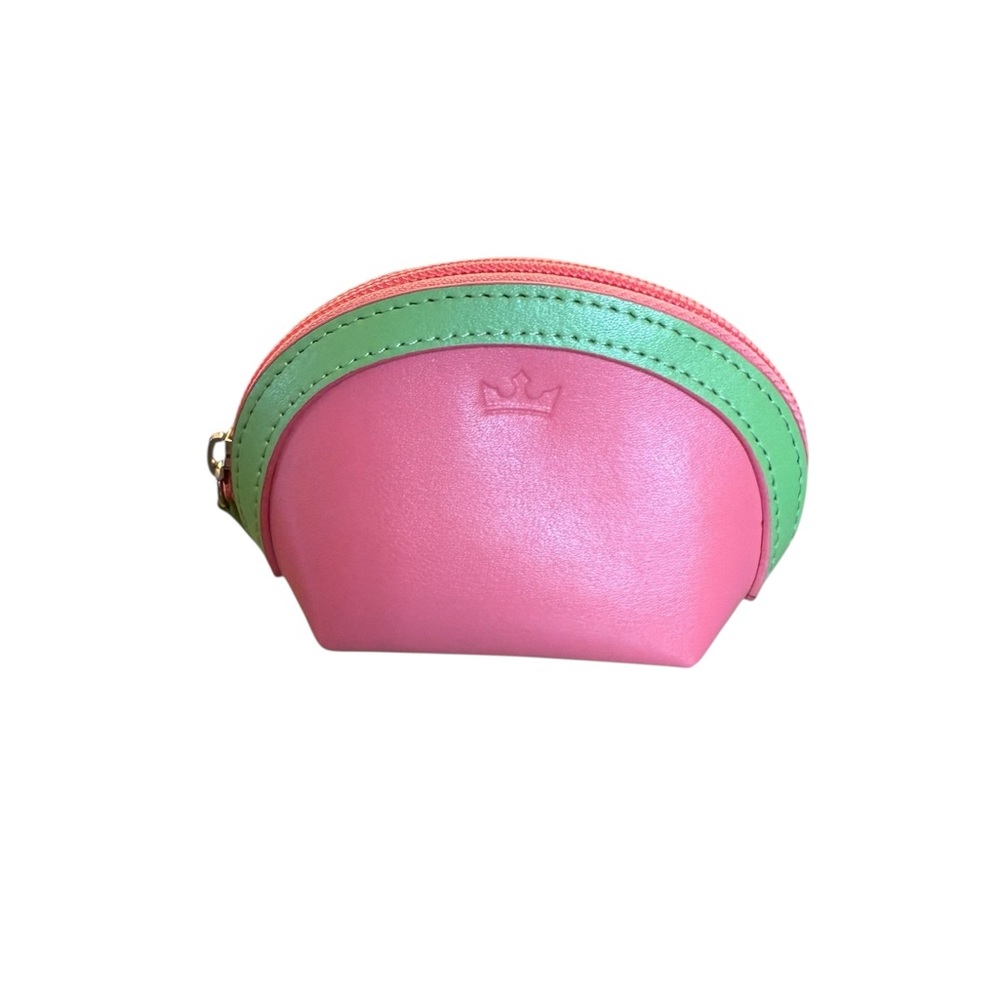 Baekgaard Hotel Hershey Pink and Green Leather Coin Pouch with Crown Logo